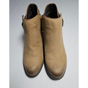 Sole Society Angie Taupe Leather Ankle Boots Block Heel Side Zip Buckle Womens 7